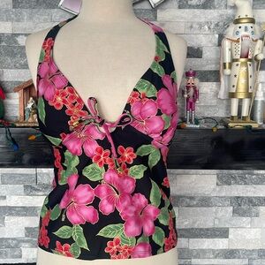 Croft & Barrow Tankini Top Women 8 Floral Push Up Halter Neck Sleeveless
